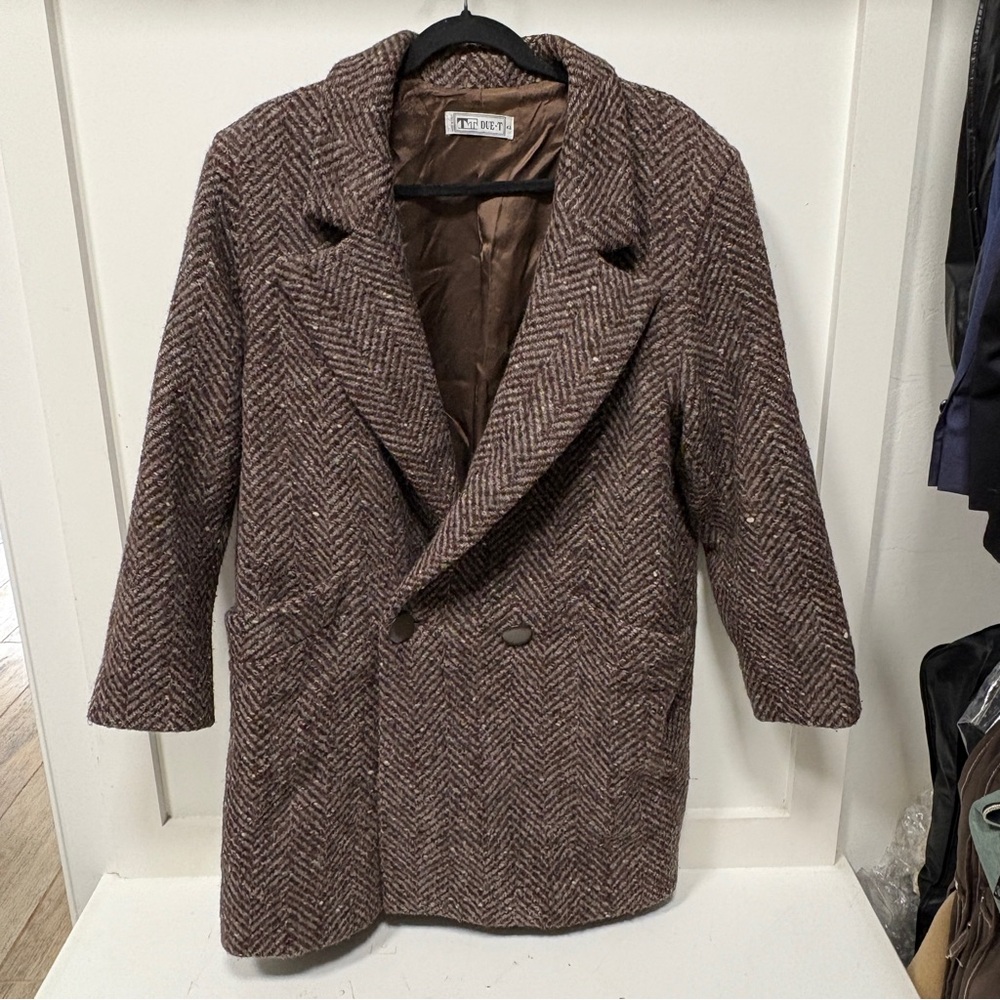 DueT Wool Brown Herringbone Coat